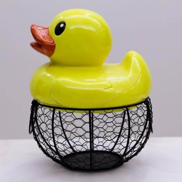 Ceramic Egg Holder Chicken with Wire Basket - MaviGadget