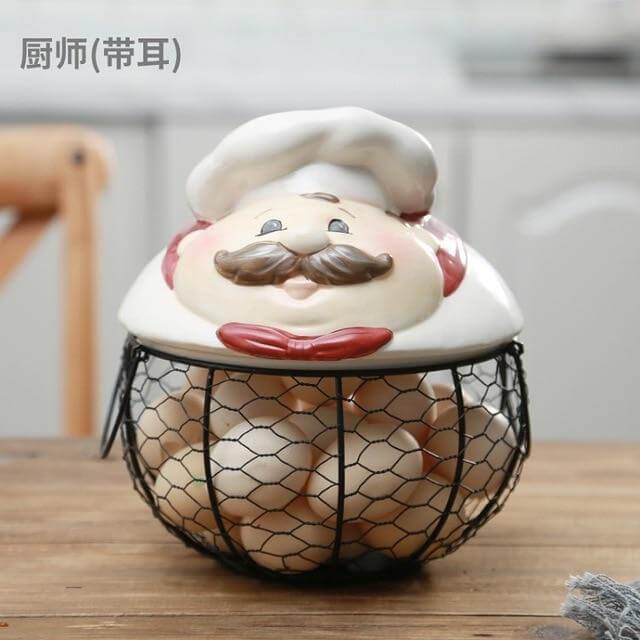 Ceramic Egg Holder Chicken with Wire Basket - MaviGadget